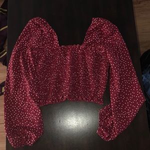 Maroon Polka Dot Cropped Blouse